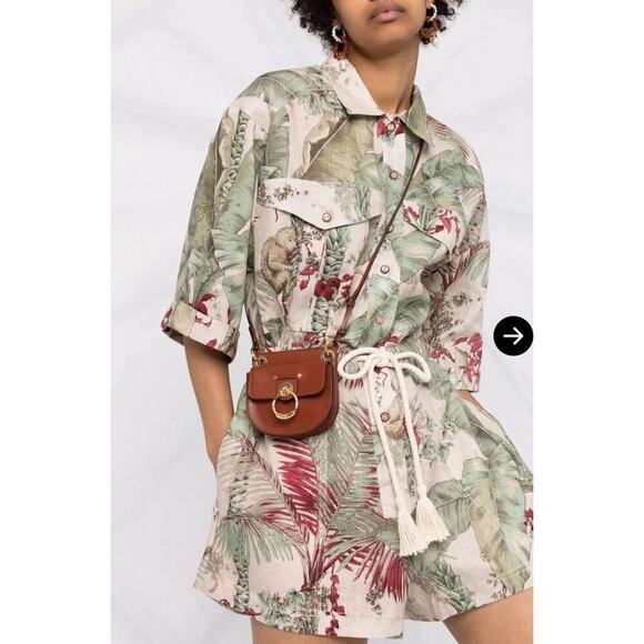 ZIMMERMANN Cassia Jungle Print Drawstring Linen Playsuit Button Romper AU 1 US 6 - Picture 8 of 16